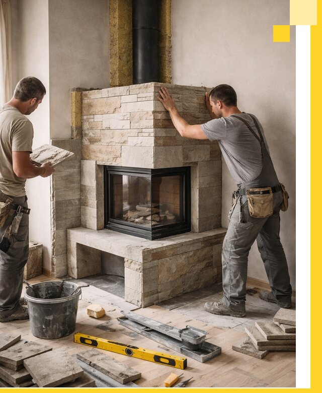 Угловые камины под ключ проект, монтаж и отделка в Майкопе