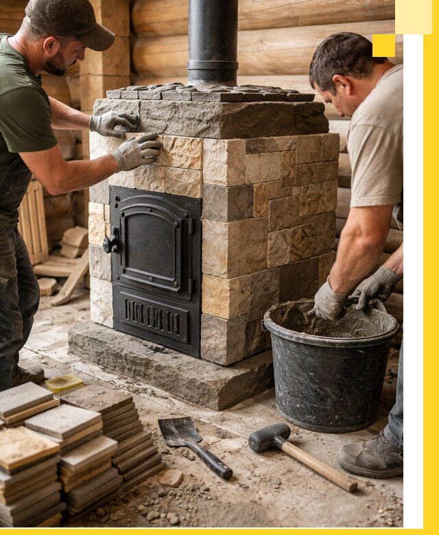 Облицовка банной печи под ключ в Майкопе: камень и плитка