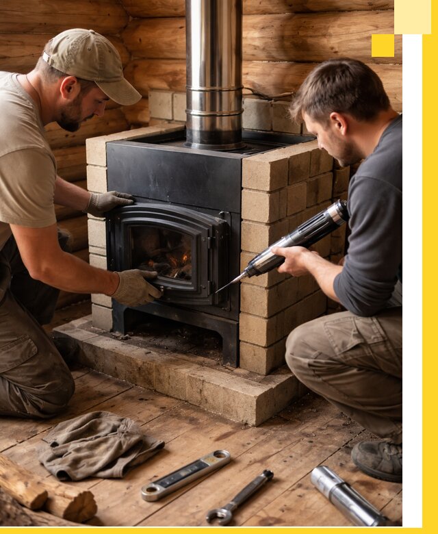 Монтаж и установка печи в бане под ключ с гарантией в Майкопе