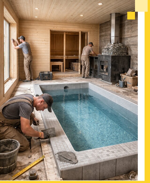 Проект бани с бассейном и сауной в Майкопе под ключ