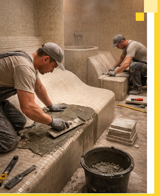 Лежаки для хамама под ключ в Майкопе, проект и монтаж