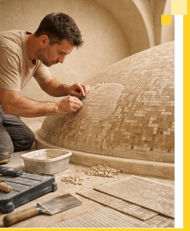 Профессиональная укладка мозаики для хамама под ключ в Майкопе